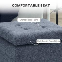 Havendro Foldable Sherpa Fleece Storage Ottoman, 38 x 38 x 38 cm in Blue - thumbnail 4