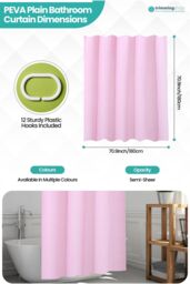 Neel Blue Shower Curtain With 12 Hooks, Mould & Mildew Resistant, Washable PEVA - 180x180cm in Baby Pink - Size: 180 cm width x 180 cm drop - thumbnail 2