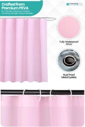 Neel Blue Shower Curtain With 12 Hooks, Mould & Mildew Resistant, Washable PEVA - 180x180cm in Baby Pink - Size: 180 cm width x 180 cm drop - thumbnail 4