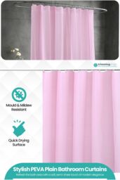 Neel Blue Shower Curtain With 12 Hooks, Mould & Mildew Resistant, Washable PEVA - 180x180cm in Baby Pink - Size: 180 cm width x 180 cm drop - thumbnail 3