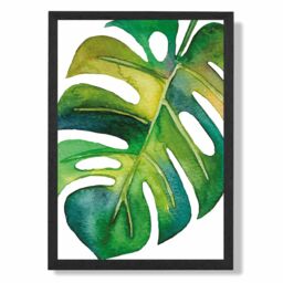 ARTZE Monstera Abstract Watercolour Botanical Framed Print SIZE: A3 with Black Frame in Green - Size: A4 - thumbnail 1