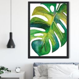 ARTZE Monstera Abstract Watercolour Botanical Framed Print SIZE: A3 with Black Frame in Green - Size: A4 - thumbnail 2