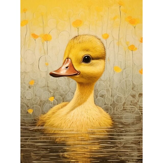 "Artery8 Wall Art Print Yellow Duckling Kids Bedroom Baby Nursery Calm Elegant Artwork Poster - Size: W18"" x H24""" - image 1