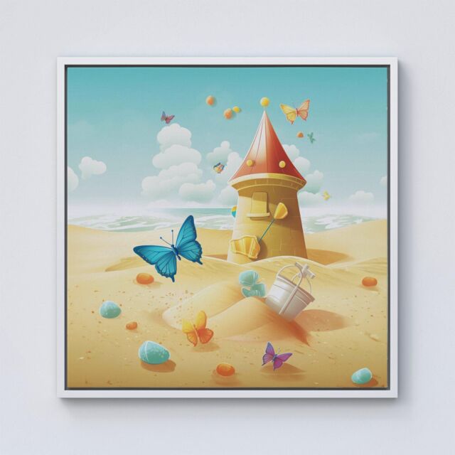 "Warren Reed - Designer Butterflies On A Beach Holiday Framed Canvas in Off-White - Size: W30"" x H30""" - image 1