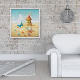 "Warren Reed - Designer Butterflies On A Beach Holiday Framed Canvas in Off-White - Size: W30"" x H30""" - thumbnail 2