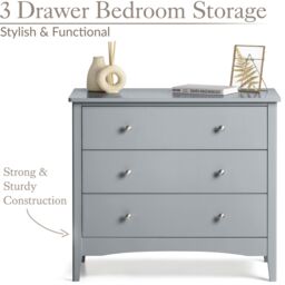 Christow Grey Chest of Drawers Modern 3 Drawer Bedroom Storage Unit Furniture Cabinet - thumbnail 3