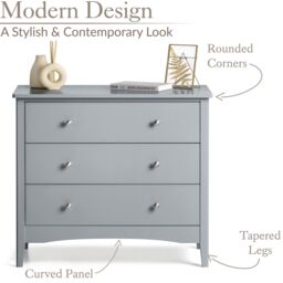 Christow Grey Chest of Drawers Modern 3 Drawer Bedroom Storage Unit Furniture Cabinet - thumbnail 5
