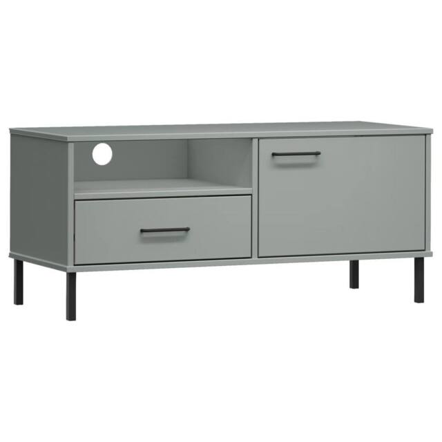 Berkfield Home TV Cabinet with Metal Legs Grey Solid Wood Pine OSLO - image 1