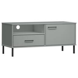 Berkfield Home TV Cabinet with Metal Legs Grey Solid Wood Pine OSLO