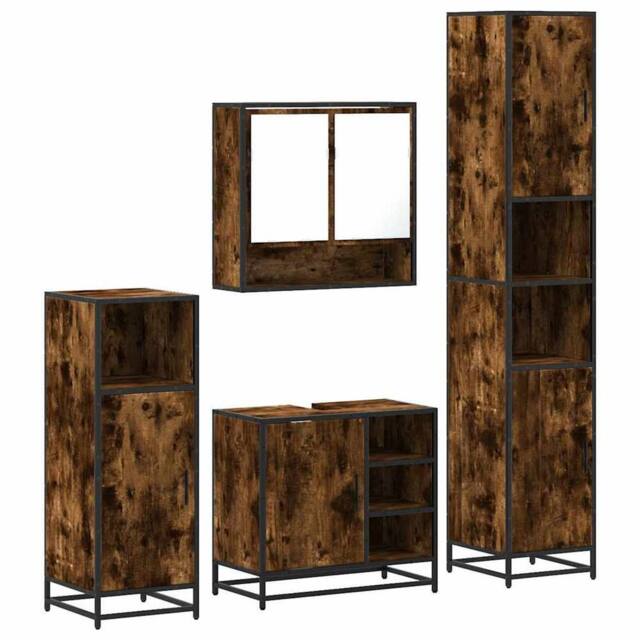 Berkfield Home 4¬†Piece Bathroom Furniture Set¬†Smoked Oak Engineered Wood in Brown - image 1