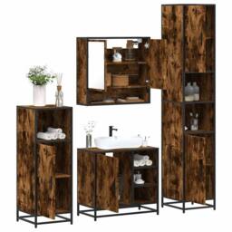 Berkfield Home 4¬†Piece Bathroom Furniture Set¬†Smoked Oak Engineered Wood in Brown - thumbnail 2