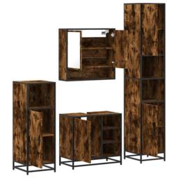 Berkfield Home 4¬†Piece Bathroom Furniture Set¬†Smoked Oak Engineered Wood in Brown - thumbnail 6