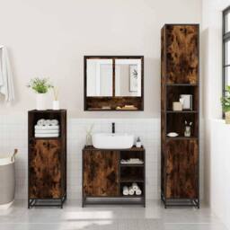 Berkfield Home 4¬†Piece Bathroom Furniture Set¬†Smoked Oak Engineered Wood in Brown - thumbnail 3