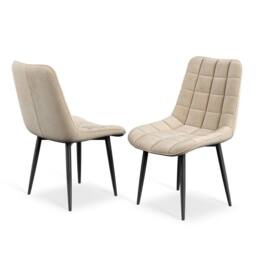 More4Homes Arlo Walnut Table Top W Walnut Legs + Nova Velvet Dining Chair Set Of 6 in Beige - thumbnail 3