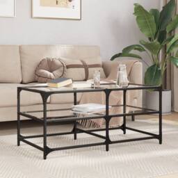 Berkfield Home Coffee Table with Transparent Glass Top 98.5x50x45 cm Steel - thumbnail 2