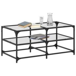Berkfield Home Coffee Table with Transparent Glass Top 98.5x50x45 cm Steel - thumbnail 3