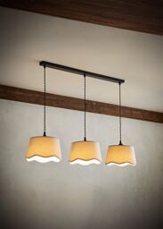 ValueLights Mabel Natural Linen Scallop 3 Drop Bar Black Diner Ceiling Light - thumbnail 1