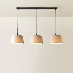 ValueLights Mabel Natural Linen Scallop 3 Drop Bar Black Diner Ceiling Light - thumbnail 3