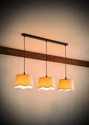 ValueLights Mabel Natural Linen Scallop 3 Drop Bar Black Diner Ceiling Light - thumbnail 2