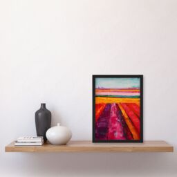 Artery8 Abstract Red Tulip Fields Oil Painting Pink Bold Framed Art Print in Orange - Size: A4 - thumbnail 4