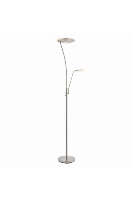 Netlighting Alassio LED 1 Light Floor Lamp Satin Chrome & Frosted Plastic in Grey