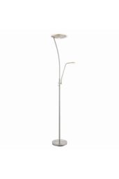 Netlighting Alassio LED 1 Light Floor Lamp Satin Chrome & Frosted Plastic in Grey
