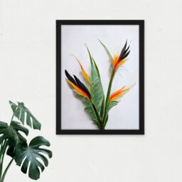 "Artery8 Wall Art Print Bird of Paradise Stem Leaves & Flowers Tropical Plant Botanical Large Framed Wall Décor Art in White - Size: W18"" x H24""" - thumbnail 2