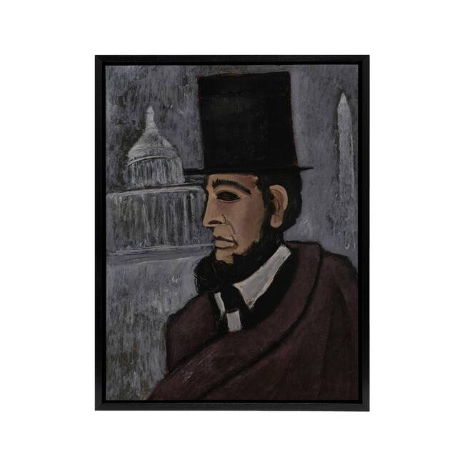 "Artery8 Weary of the Truth Abraham Lincoln Hartley Black Framed Canvas Art in Grey - Size: W18"" x H24""" - image 1