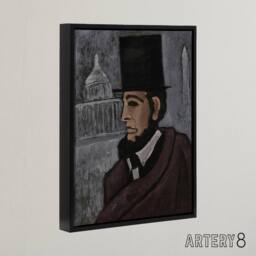 "Artery8 Weary of the Truth Abraham Lincoln Hartley Black Framed Canvas Art in Grey - Size: W18"" x H24""" - thumbnail 2