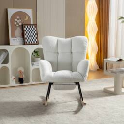 Direct Wicker Teddy Fabric Tufted Upholstered Rocking Chair with Pull-out Footrest in White - Size: 1 Pack - thumbnail 2