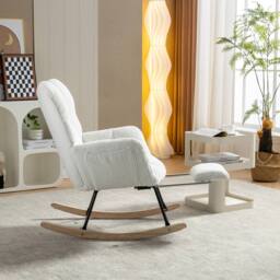Direct Wicker Teddy Fabric Tufted Upholstered Rocking Chair with Pull-out Footrest in White - Size: 1 Pack - thumbnail 7