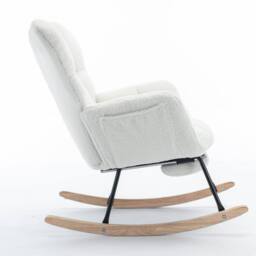 Direct Wicker Teddy Fabric Tufted Upholstered Rocking Chair with Pull-out Footrest in White - Size: 1 Pack - thumbnail 8
