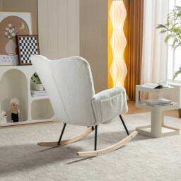 Direct Wicker Teddy Fabric Tufted Upholstered Rocking Chair with Pull-out Footrest in White - Size: 1 Pack - thumbnail 6