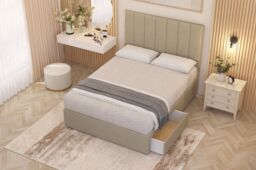 Somnior Austin Linen Fabric Divan Bed Set 2 Drawers with Midnight Pocket Spring Mattress & Headboard in Beige - Size: Single - thumbnail 1
