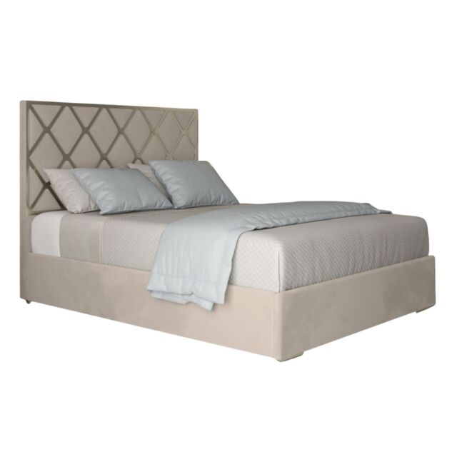 KDMD Repose Upholstered Soft Velvet Metal Designer Bed Frame in Cream - Size: Small Double - image 1