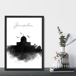 ARTZE Jerusalem Watercolour Skyline City Framed Print SIZE: A2 with Black Frame - Size: A4 - thumbnail 2