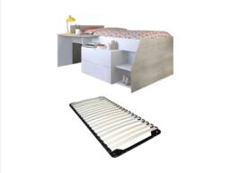 Vente-unique Bed With Desk & Storage - 90 X 190/200 Cm - White & Natural + Bed in Light Oak - Size: Single - thumbnail 2
