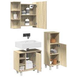 Berkfield Home 3 Piece Bathroom Furniture set Sonoma Oak Engineered Wood in Brown - thumbnail 1