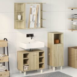 Berkfield Home 3 Piece Bathroom Furniture set Sonoma Oak Engineered Wood in Brown - thumbnail 3