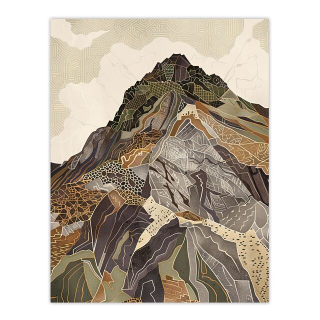 "Artery8 Old Man Of Coniston Peak Modern Folk Art Earthy Wall Art Print in Brown - Size: W24"" x H32""" - image 1