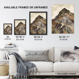 "Artery8 Old Man Of Coniston Peak Modern Folk Art Earthy Wall Art Print in Brown - Size: W24"" x H32""" - thumbnail 3