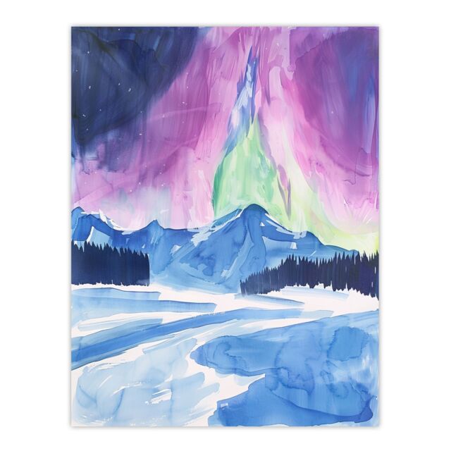 "Artery8 Abstract Northern Lights Aurora Borealis in Winter Wall Art Print in Blue - Size: W24"" x H32""" - image 1