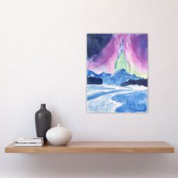 "Artery8 Abstract Northern Lights Aurora Borealis in Winter Wall Art Print in Blue - Size: W24"" x H32""" - thumbnail 4