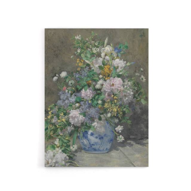 "Artery8 Spring Bouquet in Vase Renoir Vintage Canvas Wall Art in Grey - Size: W24"" x H32""" - image 1