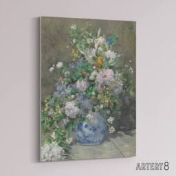 "Artery8 Spring Bouquet in Vase Renoir Vintage Canvas Wall Art in Grey - Size: W24"" x H32""" - thumbnail 2