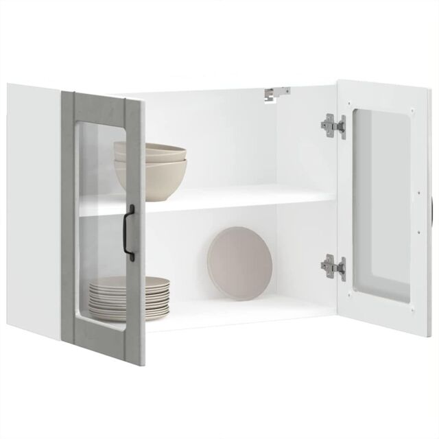 Berkfield Home Kitchen Wall Cabinet with Glass Door Lucca Concrete Grey Engineered Wood - image 1