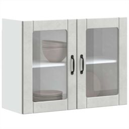 Berkfield Home Kitchen Wall Cabinet with Glass Door Lucca Concrete Grey Engineered Wood - thumbnail 5