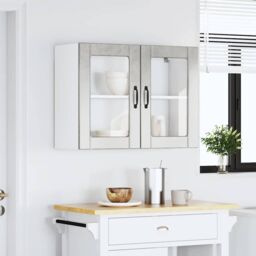 Berkfield Home Kitchen Wall Cabinet with Glass Door Lucca Concrete Grey Engineered Wood - thumbnail 3