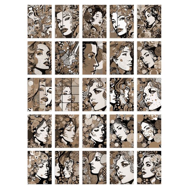 "Artery8 Wall Art Print 50 Pcs Fashion Face Pop Art Bubble Comic Sepia Aesthetic Collage Kit s A6 Set Pack 15x10 cm (6x4"") Teen Bedroom Decor Student" - image 1