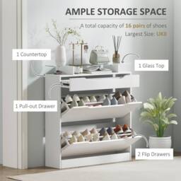 EONLION High gloss Shoe Cabinet with 3 Drawers Storage in White - Size: 100 cm - thumbnail 3